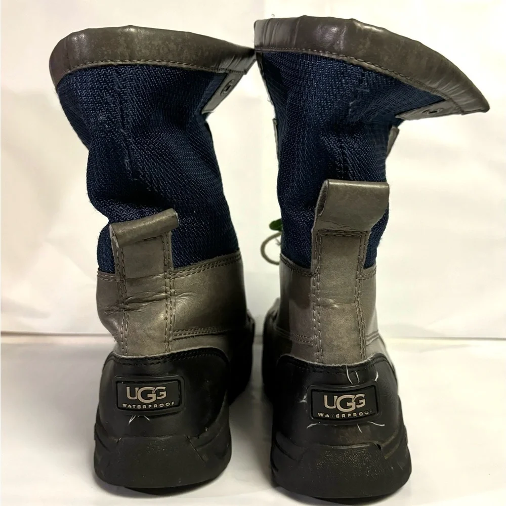 UGG Butte II Grey Gray Leather Short Snow Boots Size 1 Unisex Boys Girls‎